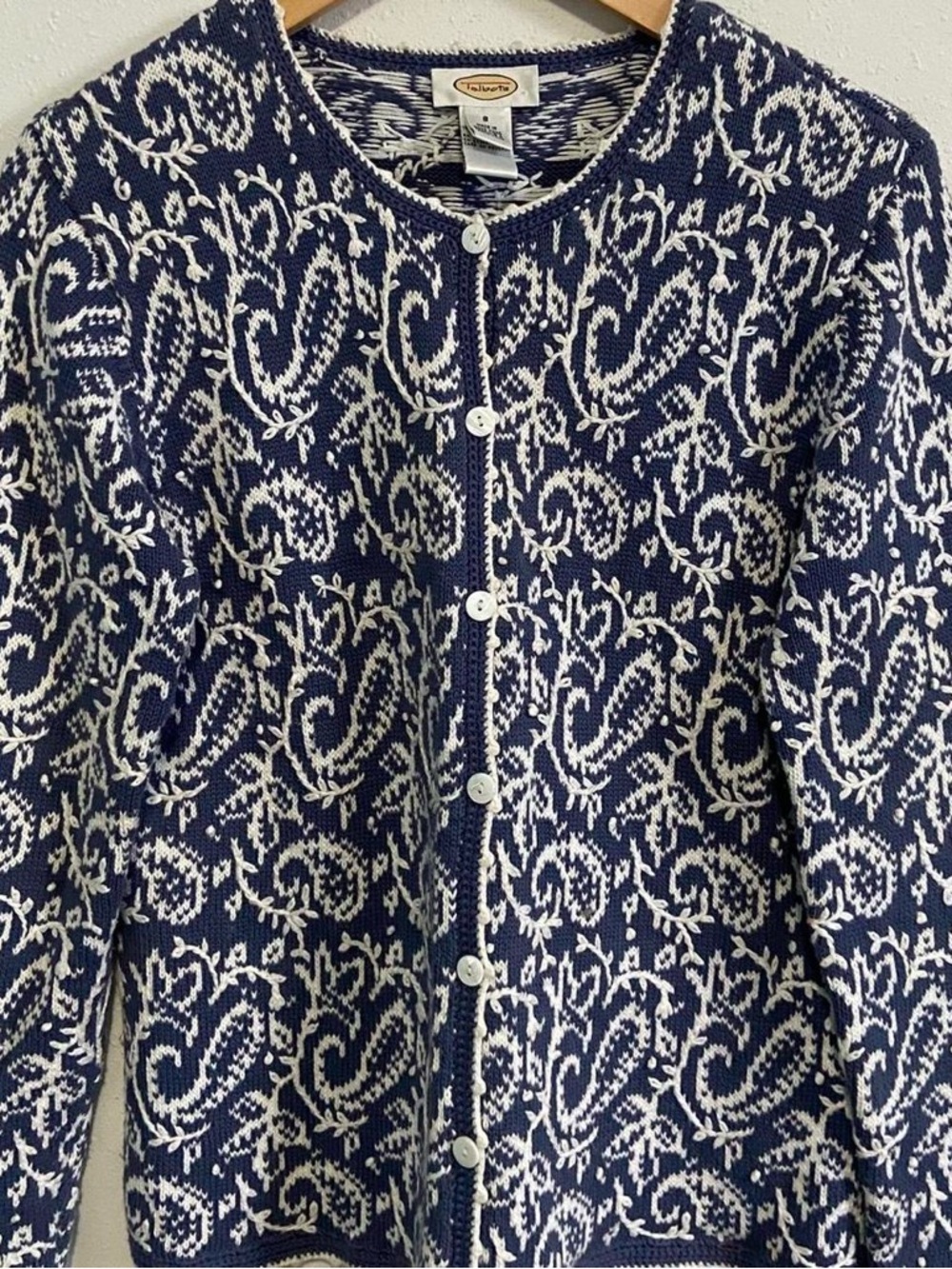 Talbots Blue & White Paisley Knit Button-Front Cardigan - Picture 2 of 5